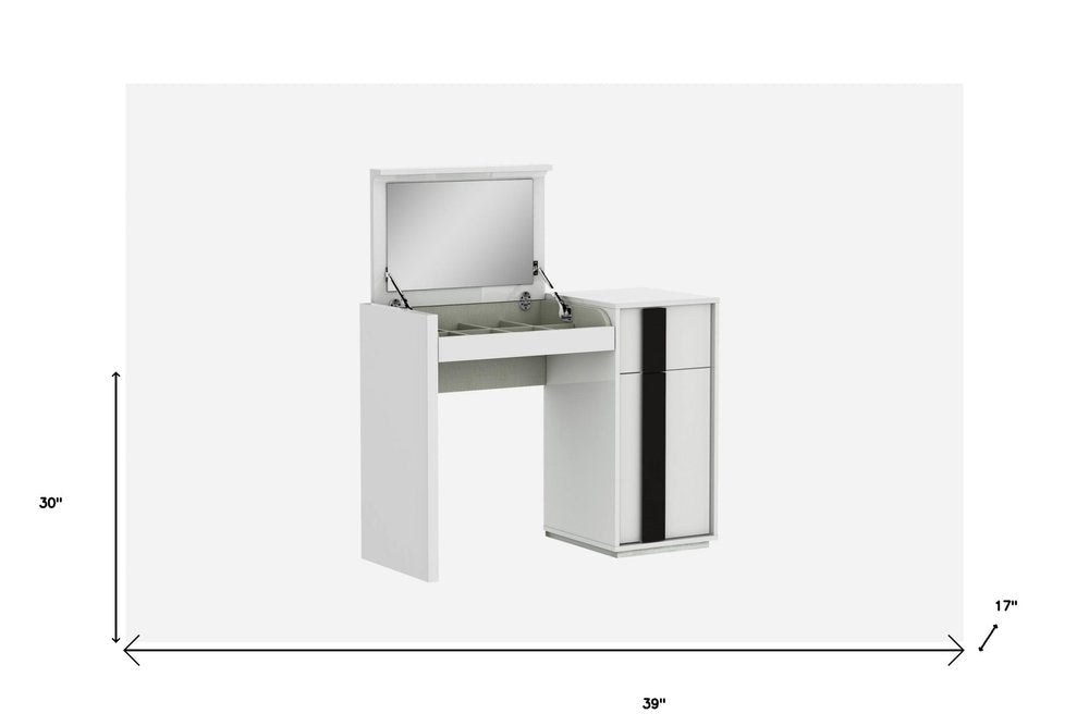 Cómoda blanca de 39" con un cajón y espejo