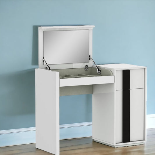 Cómoda blanca de 39" con un cajón y espejo