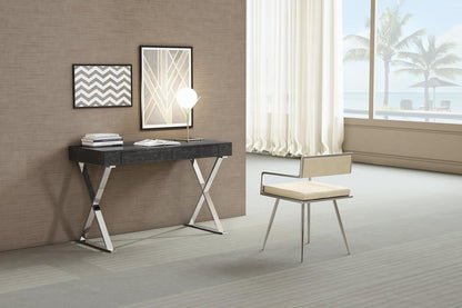 47" Gray and Silver Wood and Stainless Steel Mirrored X-Shape Writing Desk With Two Drawers