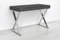 47" Gray and Silver Wood and Stainless Steel Mirrored X-Shape Writing Desk With Two Drawers