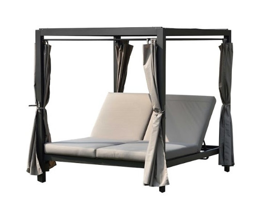 Cama de día ajustable de acero para exteriores, de metal gris, de 417,8 x 180,5 x 21,5 cm, con dosel y cojines color topo