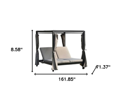 Cama de día ajustable de acero para exteriores, de metal gris, de 417,8 x 180,5 x 21,5 cm, con dosel y cojines color topo