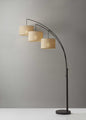 74" Bronze Three Light Tree Floor Lamp With Beige Burlap Drum Shade