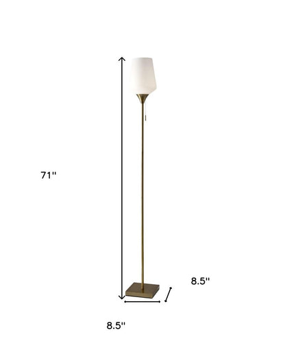 71" Brass Metal Torchiere Floor Lamp With White Glass Novelty Shade