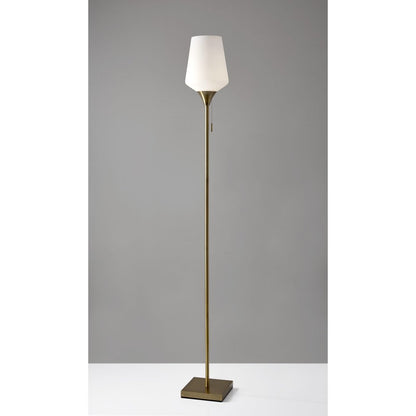 71" Brass Metal Torchiere Floor Lamp With White Glass Novelty Shade