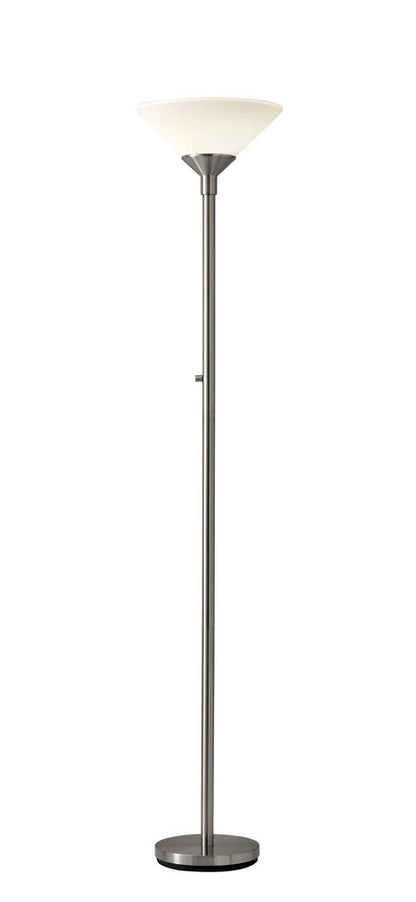 73" Black And White Torchiere Floor Lamp With White Acrylic Cone Shade
