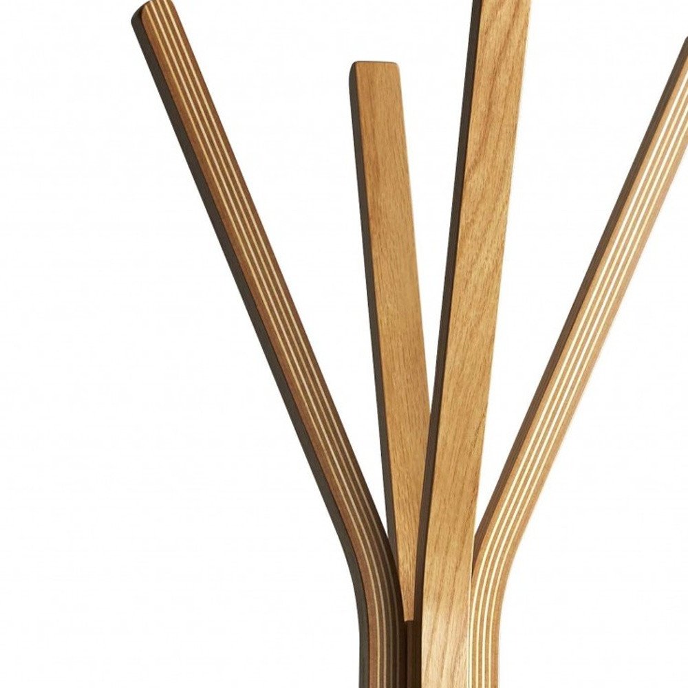 Perchero independiente de madera marrón de 68" con cuatro ganchos