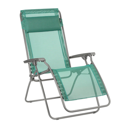 Silla de exterior de gravedad cero de metal azul de 27" con cojín azul