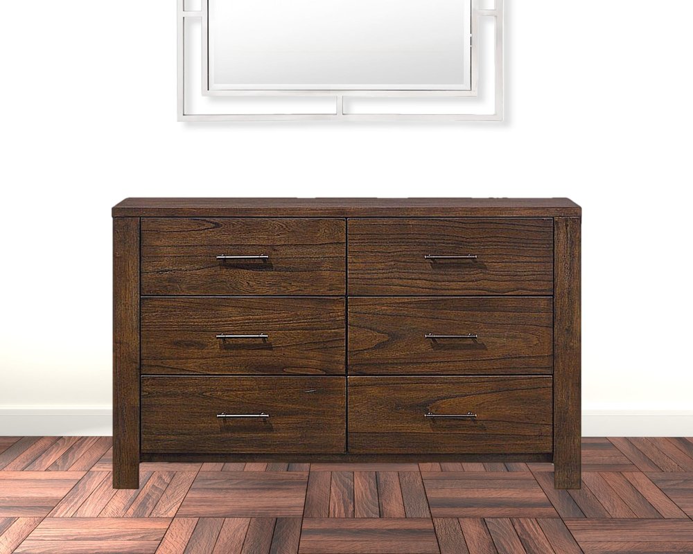 Cómoda de metal marrón de seis cajones de 59"