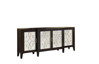 72" Black And Silver Mirrored Solid Wood Distressed Solid Console Table