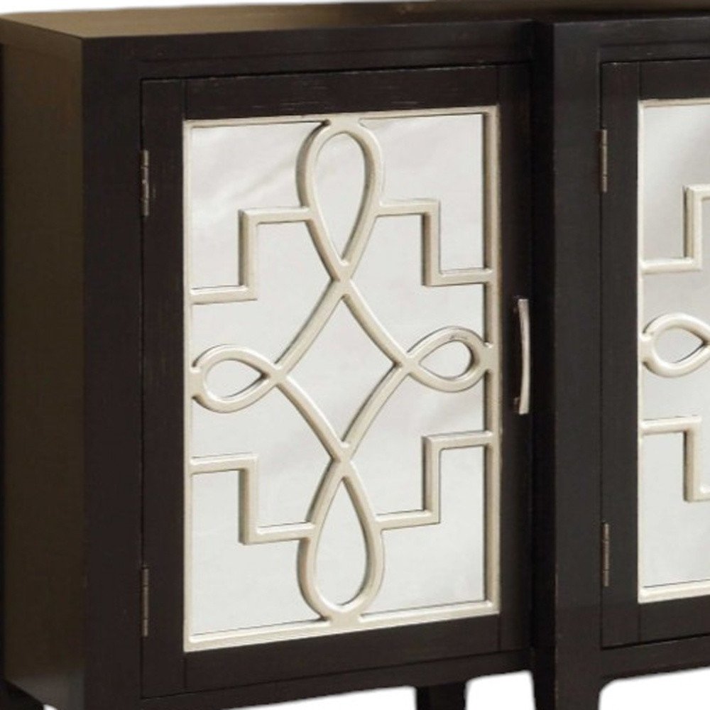 72" Black And Silver Mirrored Solid Wood Distressed Solid Console Table