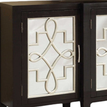 72" Black And Silver Mirrored Solid Wood Distressed Solid Console Table