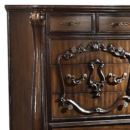 70" Cherry Oak Solid Wood Five Drawer Combo Dresser