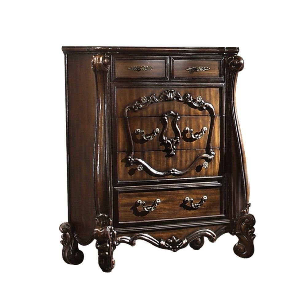 70" Cherry Oak Solid Wood Five Drawer Combo Dresser