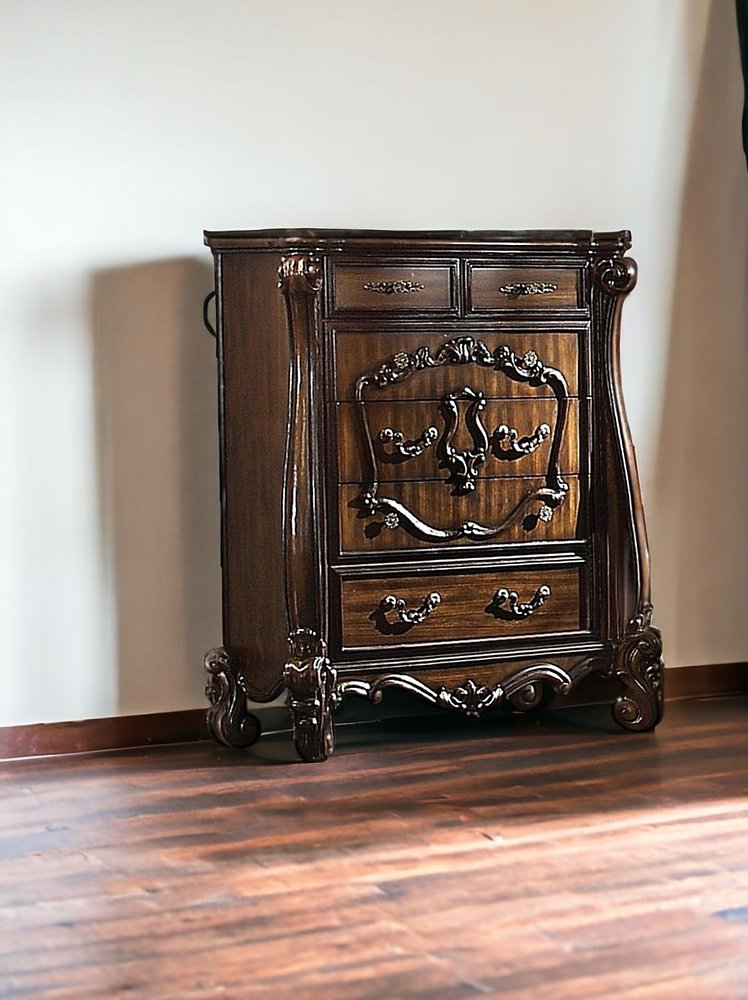 70" Cherry Oak Solid Wood Five Drawer Combo Dresser