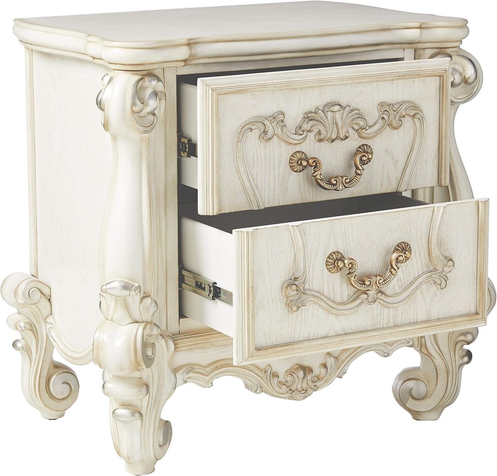 31" White Wood Two Drawer Nightstand