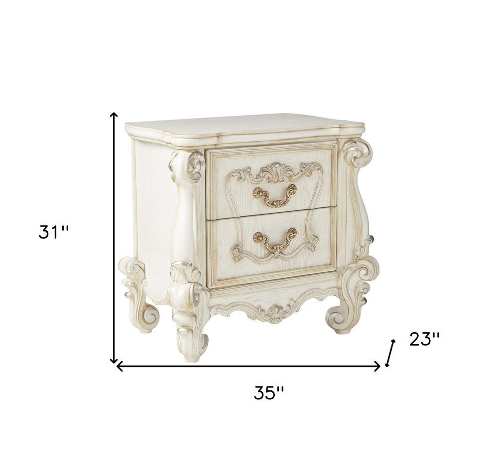 31" White Wood Two Drawer Nightstand