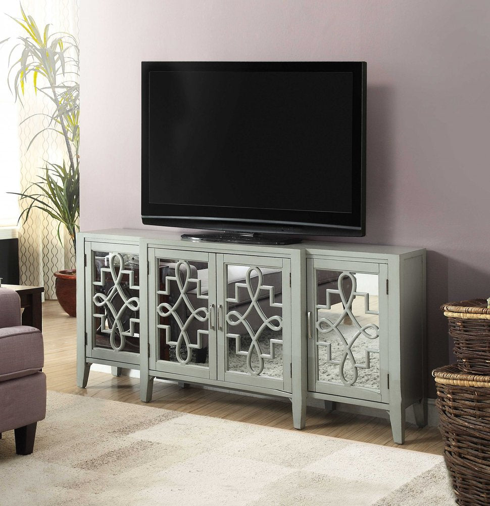 72" Black And Silver Mirrored Solid Wood Distressed Solid Console Table