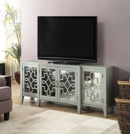 72" Black And Silver Mirrored Solid Wood Distressed Solid Console Table