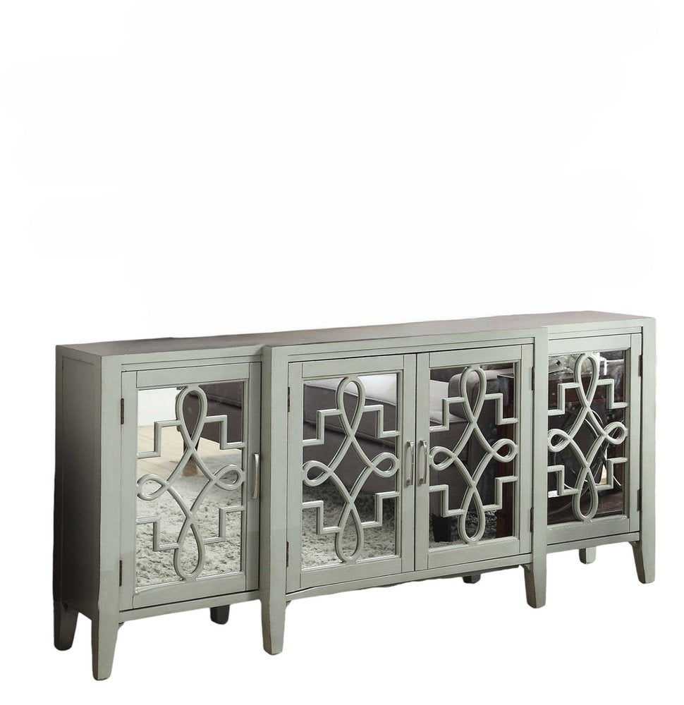 72" Black And Silver Mirrored Solid Wood Distressed Solid Console Table