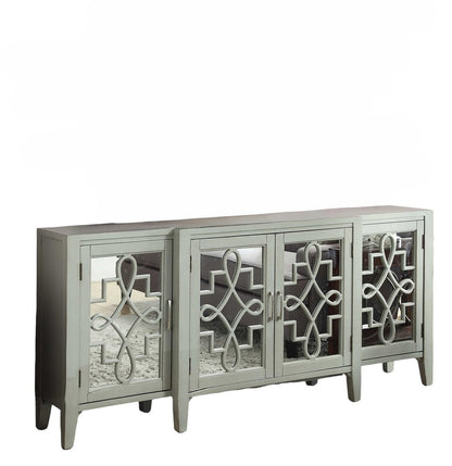 72" Black And Silver Mirrored Solid Wood Distressed Solid Console Table