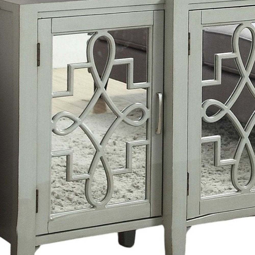 72" Black And Silver Mirrored Solid Wood Distressed Solid Console Table