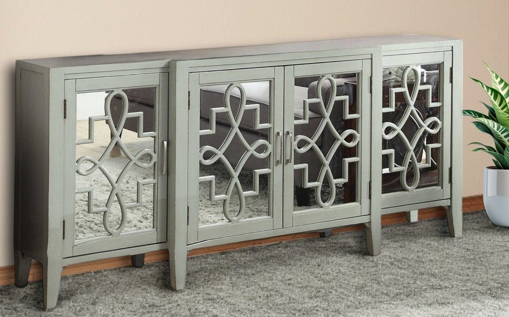72" Black And Silver Mirrored Solid Wood Distressed Solid Console Table