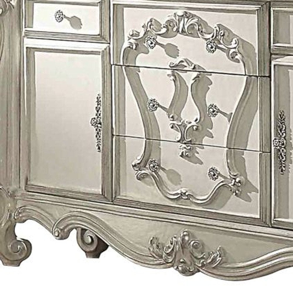 Cómoda de madera maciza blanca hueso de 70" con seis cajones