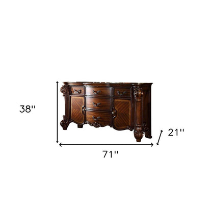 Cómoda de cinco cajones de madera maciza de 71"