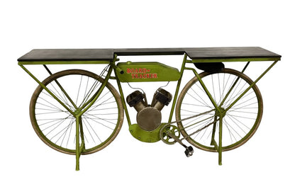 Carrito de cocina para bicicletas de madera maciza y metal marrón y verde de 71"