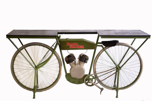 Carrito de cocina para bicicletas de madera maciza y metal marrón y verde de 71"