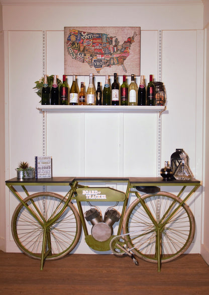 Carrito de cocina para bicicletas de madera maciza y metal marrón y verde de 71"