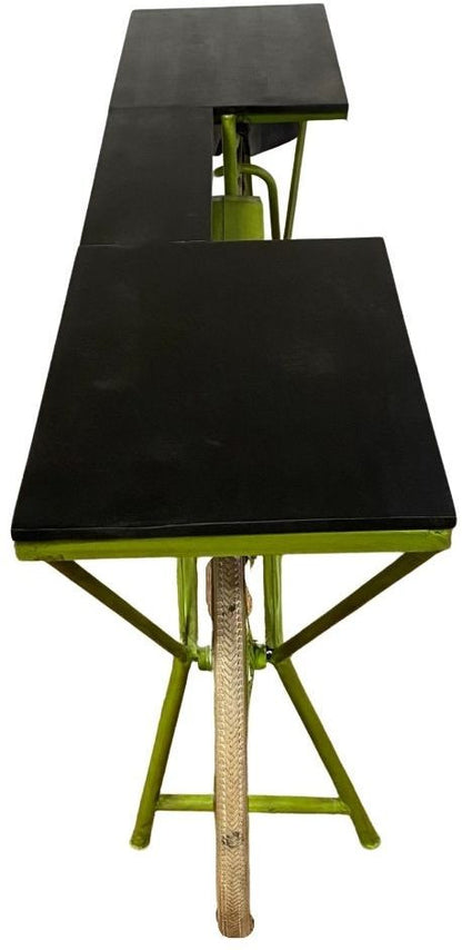 Carrito de cocina para bicicletas de madera maciza y metal marrón y verde de 71"