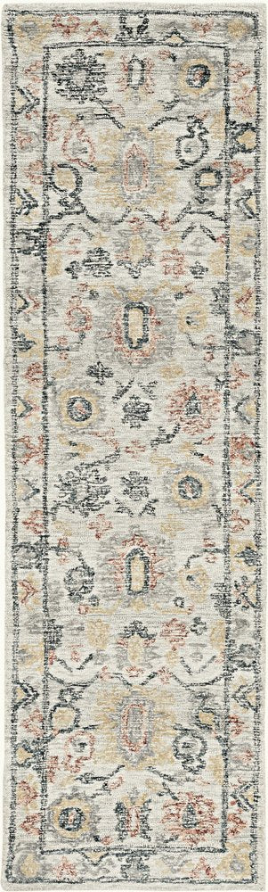 9' X 13' Ivory Gray And Red Wool Medallion Hand Tufted Area Rug