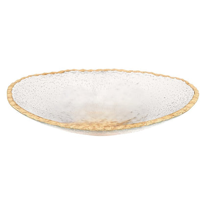 8" Clear And Gold Glass Scalloped Edge Oval Serving Bowl