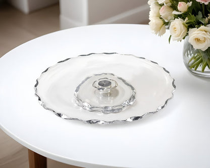 Plato giratorio de vidrio transparente y plateado de 13" con acabado a mano