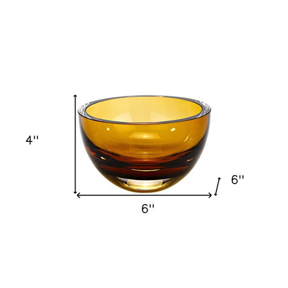 Cuenco de cristal soplado a boca de color ámbar de 6" con paredes gruesas