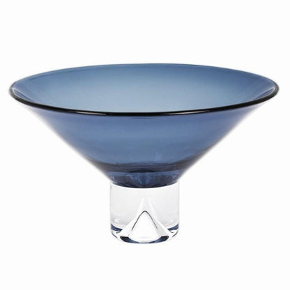 11" Blue Mouth Blown Crystal Round Pedestal Centerpiece Bowl