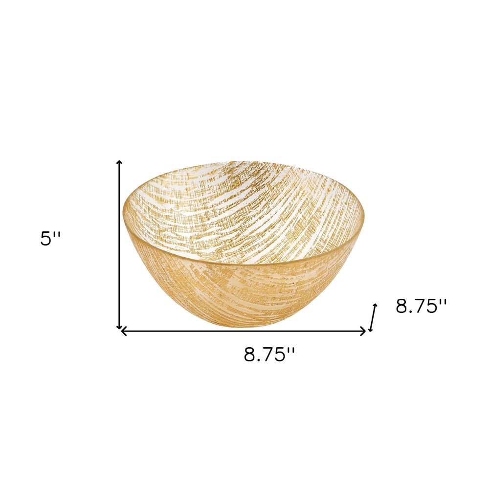 8 Hand Crafted Glass Gold Accent Salad Or Serving Bowl