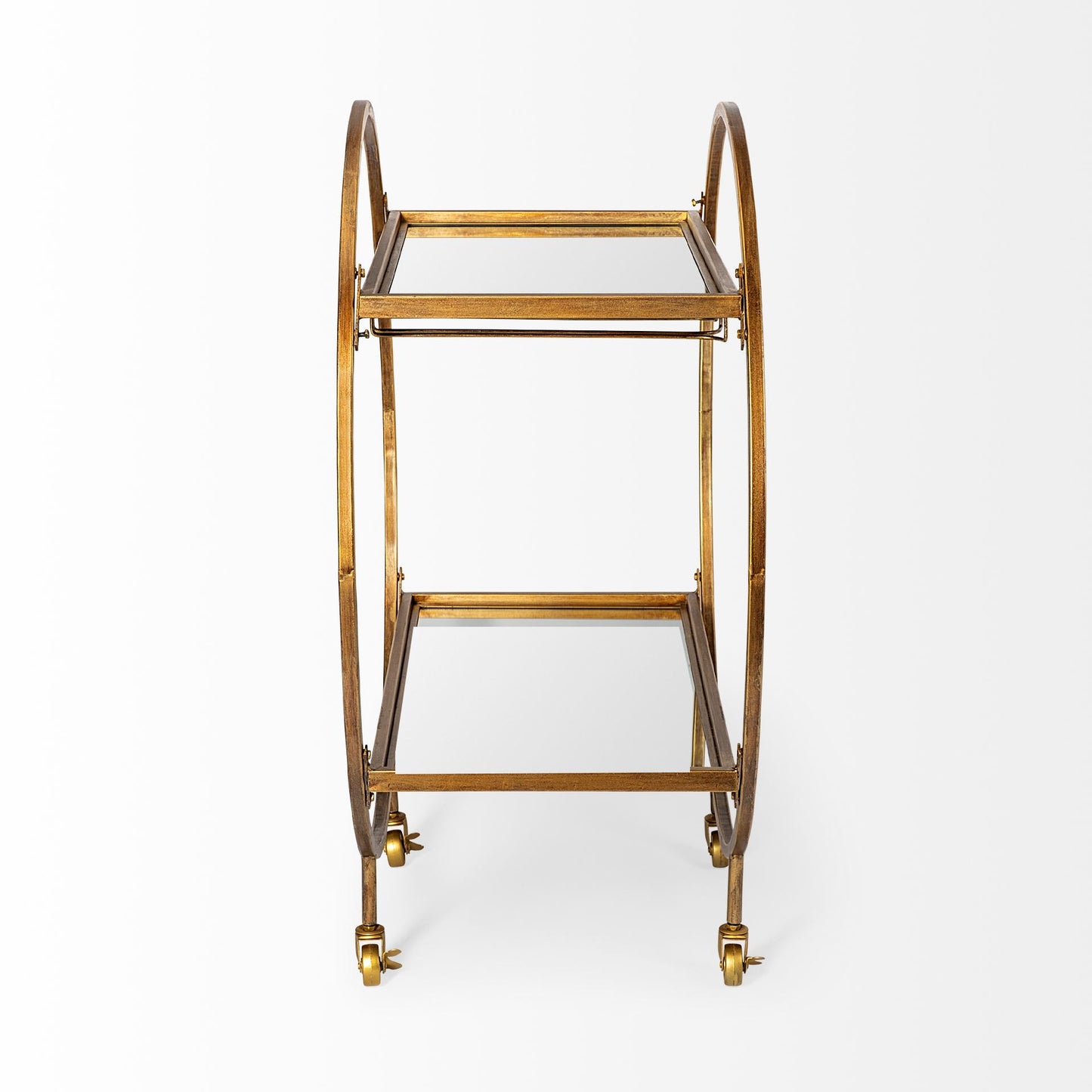 Carrito de cocina redondo con ruedas y almacenamiento, dorado, de 36"