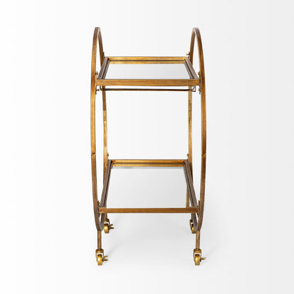 Carrito de cocina redondo con ruedas y almacenamiento, dorado, de 36"