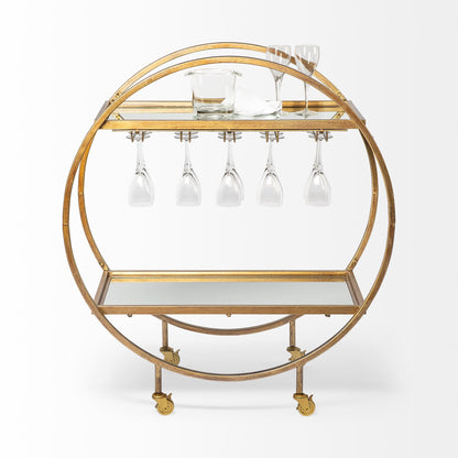 Carrito de cocina redondo con ruedas y almacenamiento, dorado, de 36"