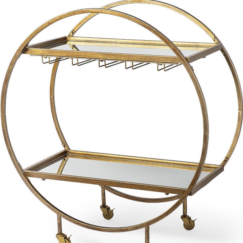 Carrito de cocina redondo con ruedas y almacenamiento, dorado, de 36"