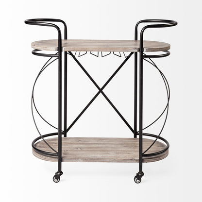 Carrito de bar Cyclider de metal negro con dos estantes de madera