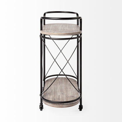 Carrito de bar Cyclider de metal negro con dos estantes de madera