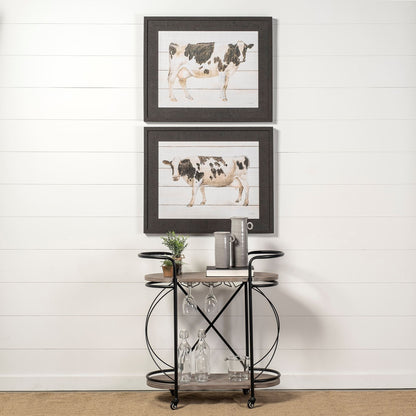 Carrito de bar Cyclider de metal negro con dos estantes de madera