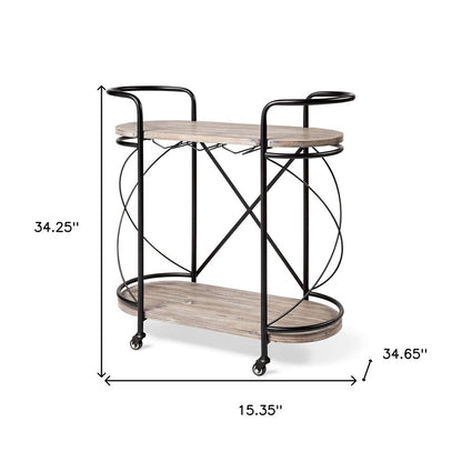 Carrito de bar Cyclider de metal negro con dos estantes de madera
