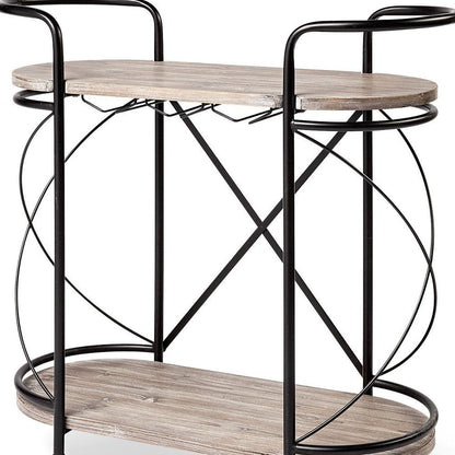 Carrito de bar Cyclider de metal negro con dos estantes de madera