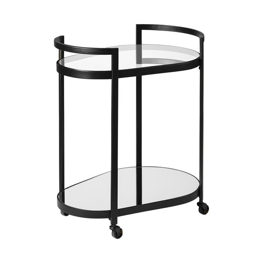 Carrito de bar Cyclider de metal negro con dos estantes de cristal espejado