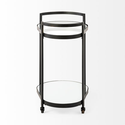 Carrito de bar Cyclider de metal negro con dos estantes de cristal espejado